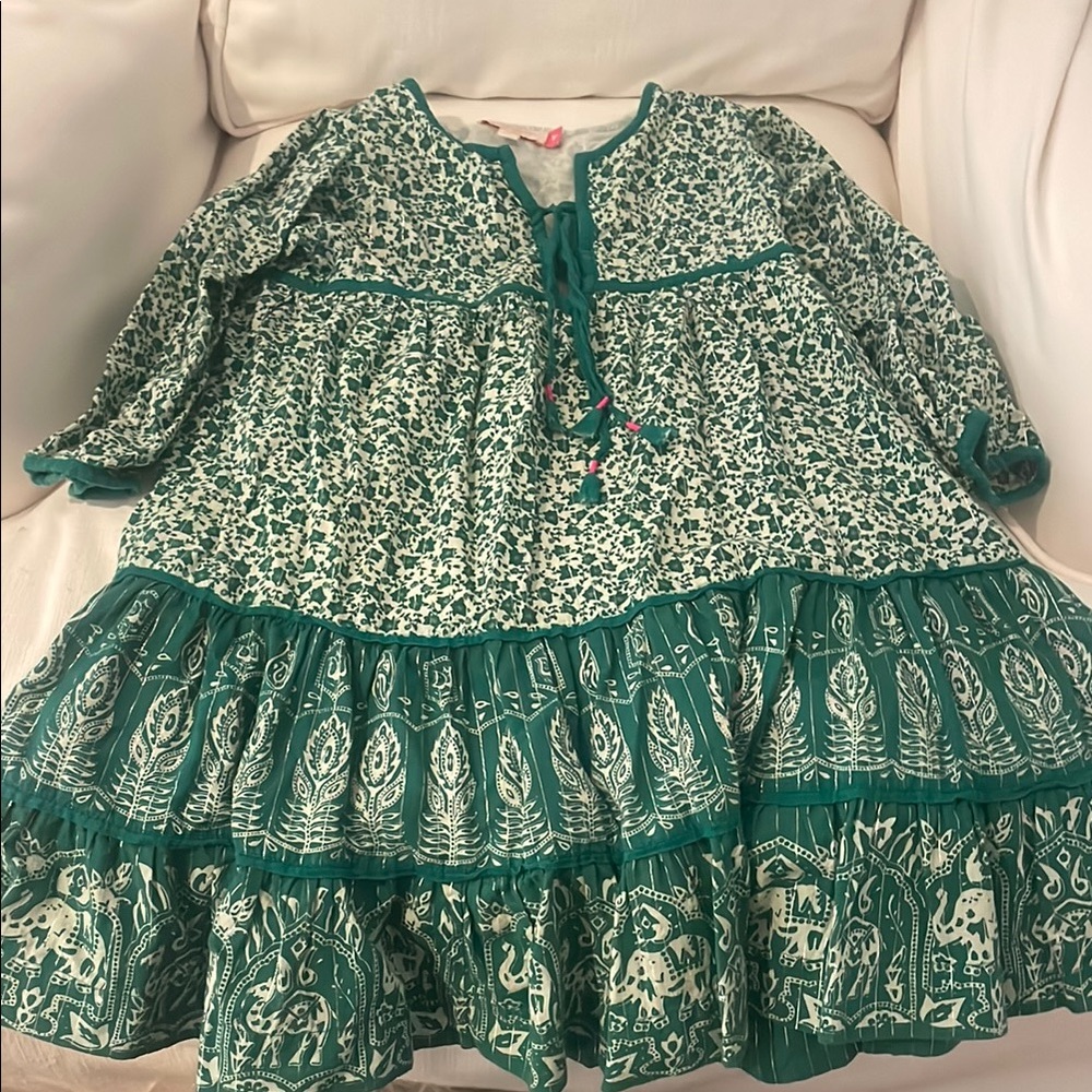 Pink Chicken Green Floral Kids Dress